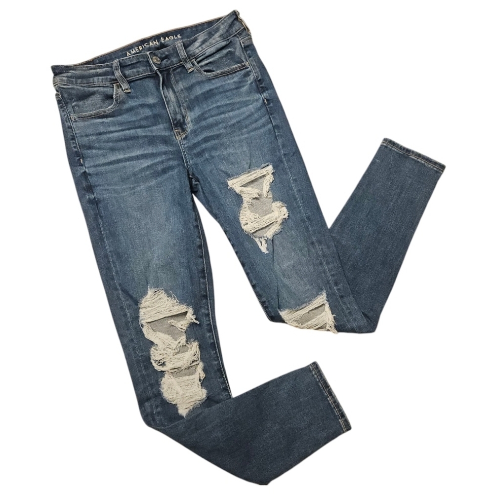 American Eagle Upcycled Ne(x)t Level Strecth Ripped Hi-Rise Jegging Destroyed 6 - Picture 4 of 14
